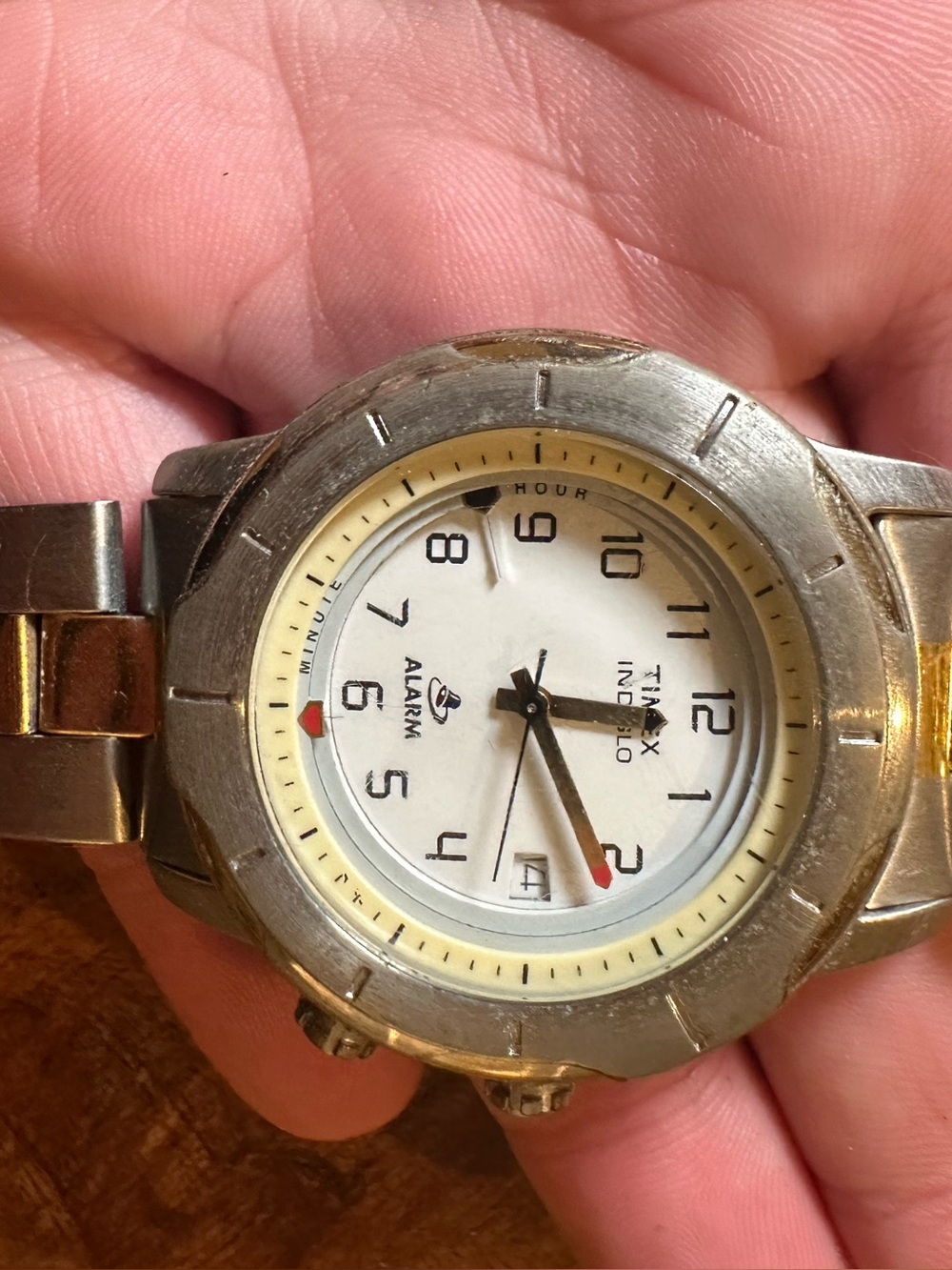 Vintage Timex Indiglo Alarm Watch Two Tone Gold Silver Date Stainless Steel